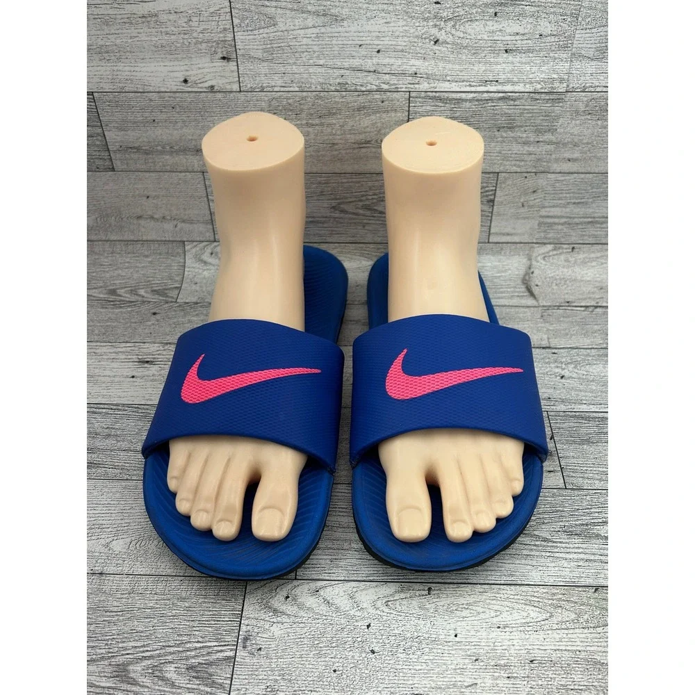 Nike Kawa Slides Women Sz 8 Royal Blue Pink Solarsoft Sandal 819352-404